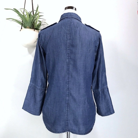 Bella Dahl Blue Tencel Chambray Button Front Top 3/4 Sleeve Shirt Size XS - Picture 5 of 11